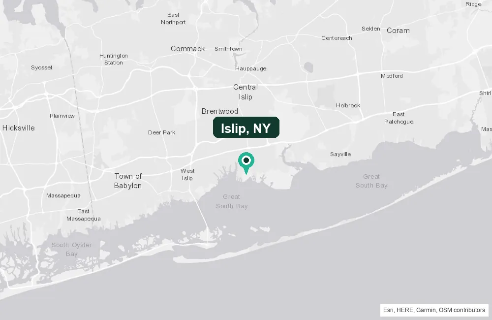 Map of Islip, New York and the surrounding Suffolk County area service area